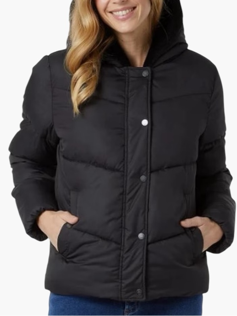 32 Degrees Women's Black Hooded Puffer Coat Fleece Lining Cozy New Size Small
